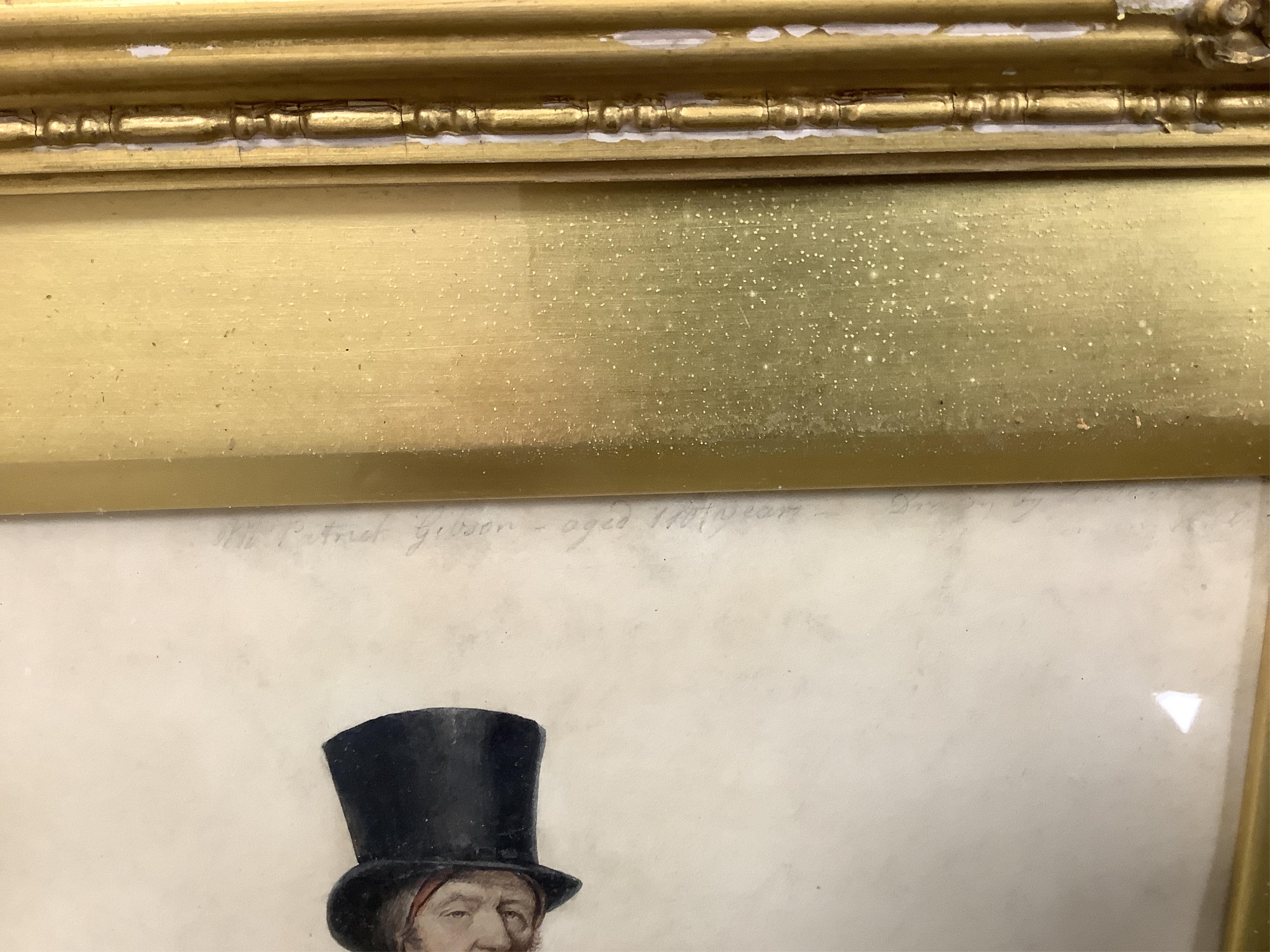 Albin Roberts Burt (1783-1842), watercolour, ‘Portrait of Mr Patrick Gibson, died at the age of 111’, signed and dated April 1830, 28 x 21cm, ornate gilt framed. Condition - fair